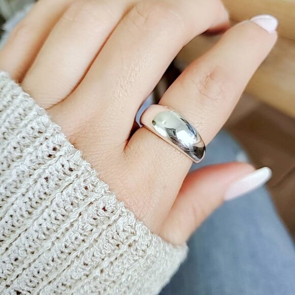Dome Ring, Sterling Silver Women Ring, Art Deco Ring, Statement Jewelry, Chunky - Picture 1 of 9